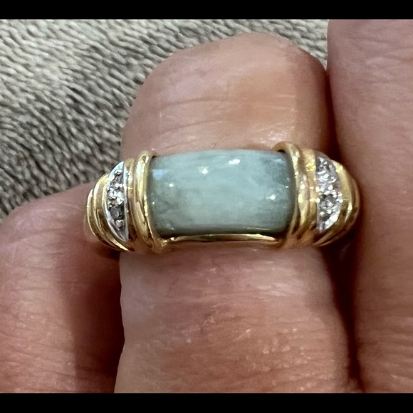 Estate Diamond Jewelry Jewelry - Vintage 14 Karat Yellow Gold Jade and Diamond Ring Size 6.75 #11379